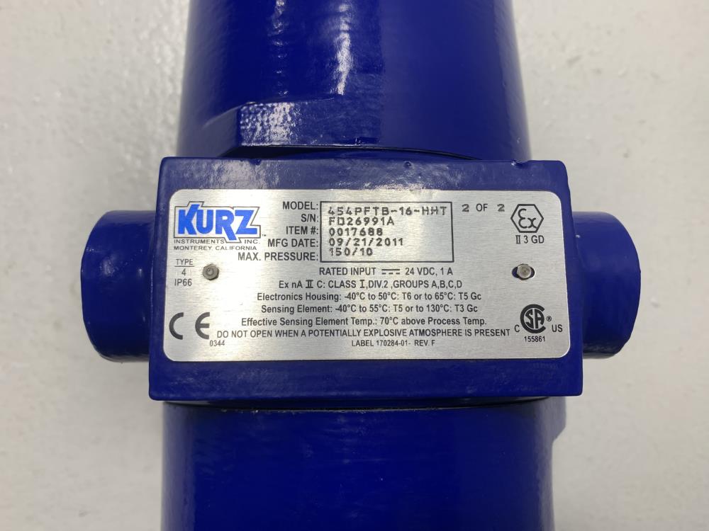 KURZ 1" 150# 316SS Flow Meter 454PFTB-16-HHT with Mass Flow Transmitter